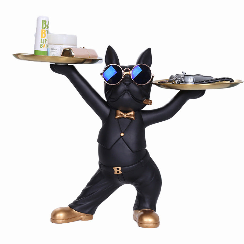 Cool French Bulldog Tray Statue Creative Resin Entryway Key Holder & Coffee Table Decor