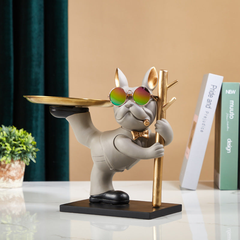 Cool French Bulldog Tray Statue Creative Resin Entryway Key Holder & Coffee Table Decor