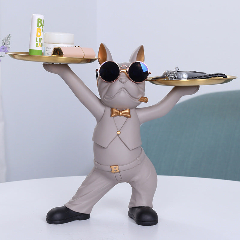 Cool French Bulldog Tray Statue Creative Resin Entryway Key Holder & Coffee Table Decor