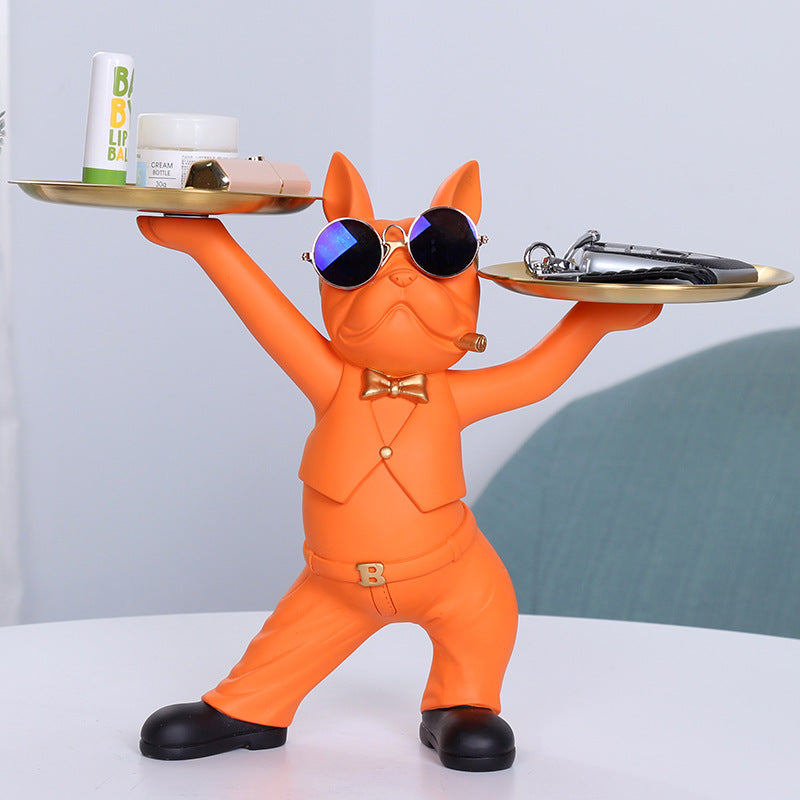 Cool French Bulldog Tray Statue Creative Resin Entryway Key Holder & Coffee Table Decor