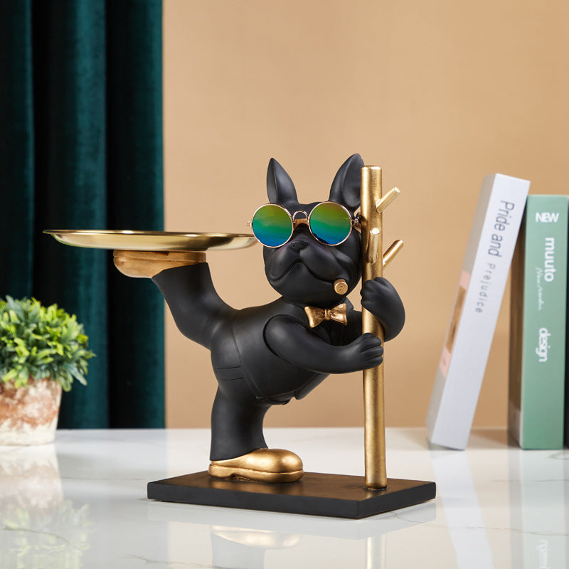 Cool French Bulldog Tray Statue Creative Resin Entryway Key Holder & Coffee Table Decor