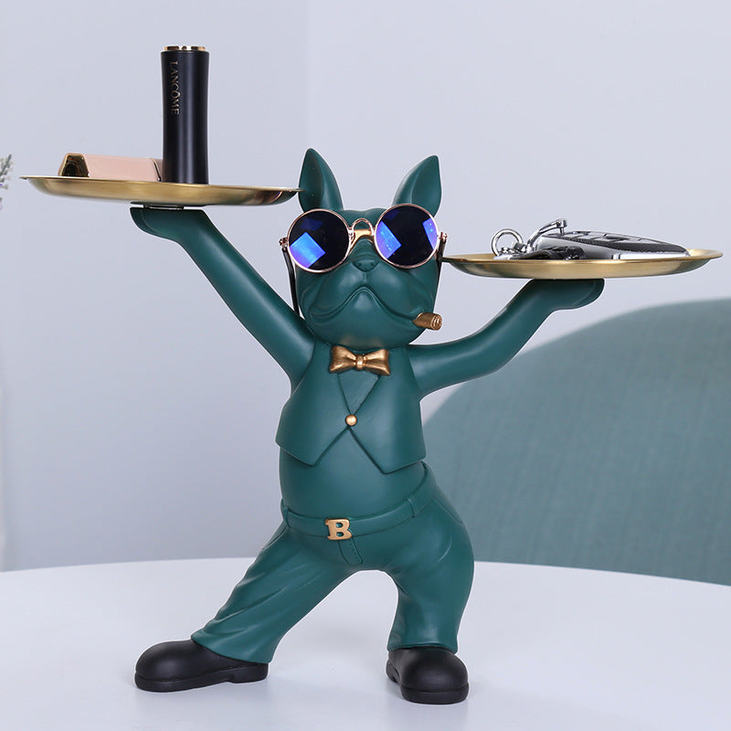 Cool French Bulldog Tray Statue Creative Resin Entryway Key Holder & Coffee Table Decor
