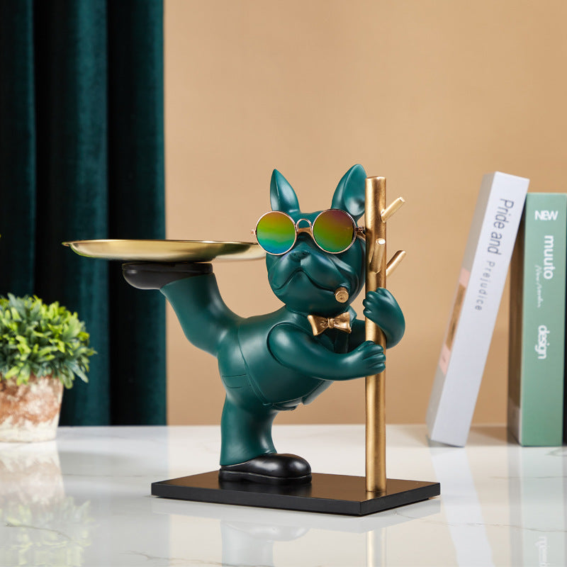 Cool French Bulldog Tray Statue Creative Resin Entryway Key Holder & Coffee Table Decor