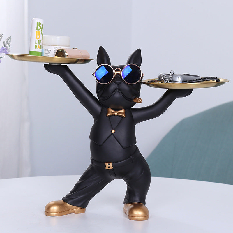 Cool French Bulldog Tray Statue Creative Resin Entryway Key Holder & Coffee Table Decor