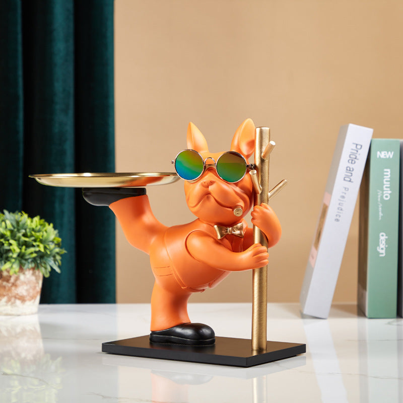Cool French Bulldog Tray Statue Creative Resin Entryway Key Holder & Coffee Table Decor