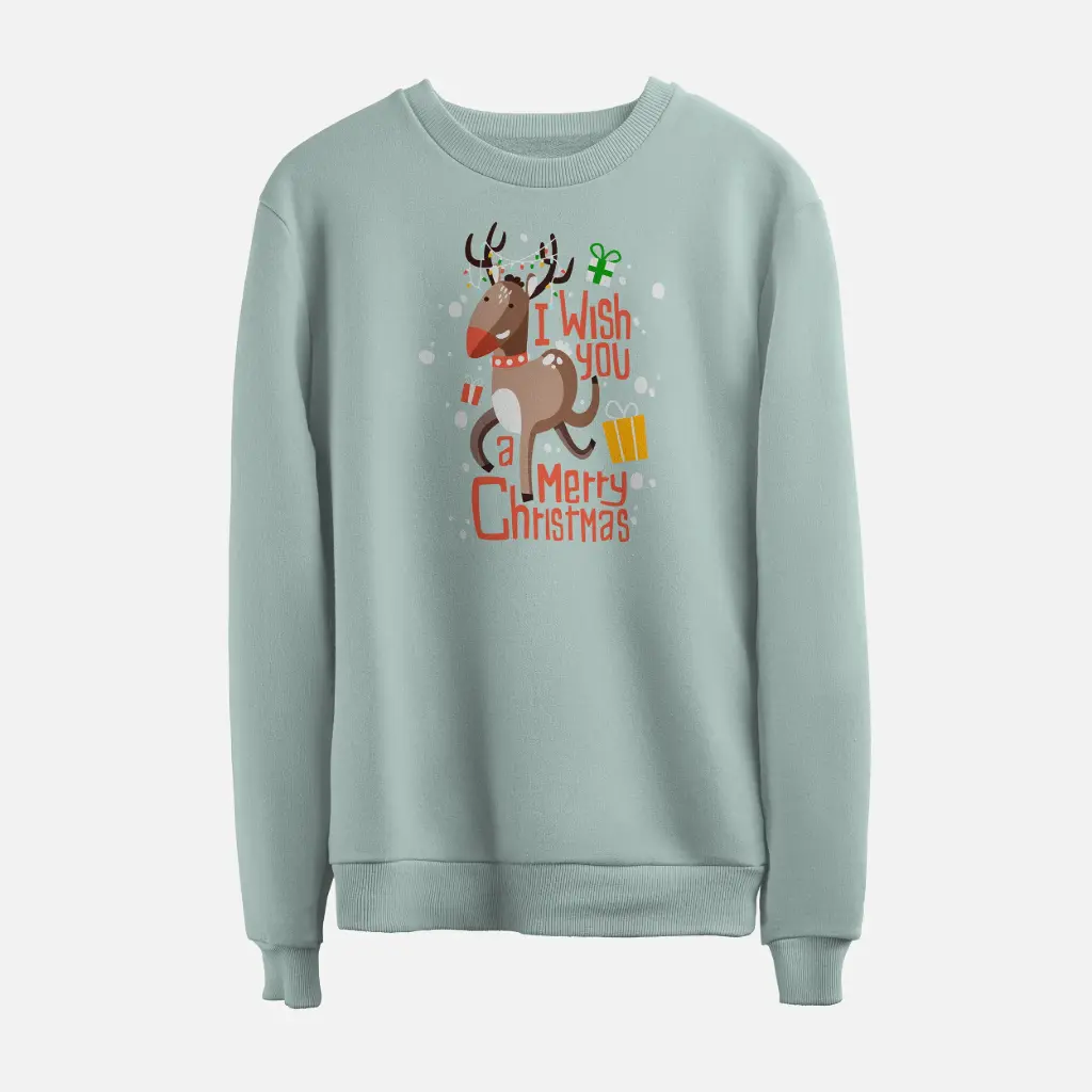 Festive Fun Reindeer Christmas Sweatshirt (Agave, S)