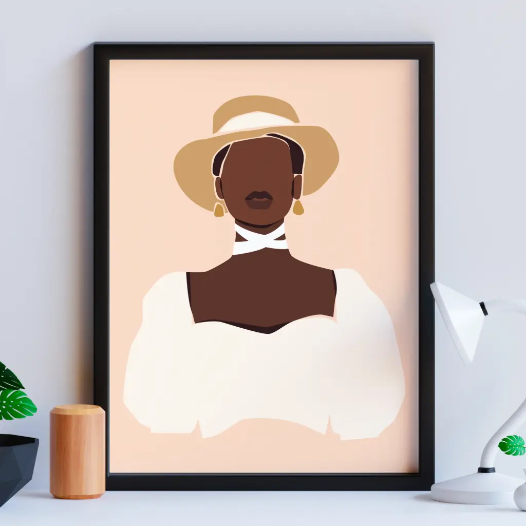 African Girls Portraits Minimalist Framed Wall Art (Art-1, 12"x16")