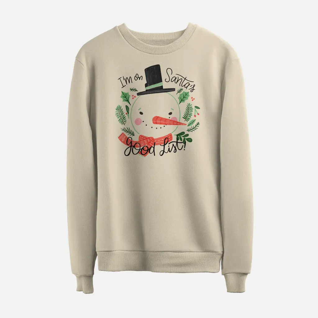 I’m on Santa’s Good List! - Holiday Sweatshirt (Bone, S)