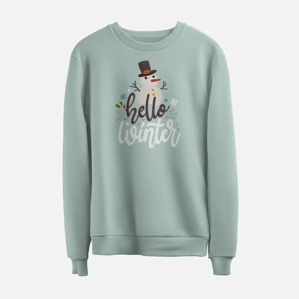 Hello Winter Snowman Cozy Unisex Sweatshirt (Agave, S)