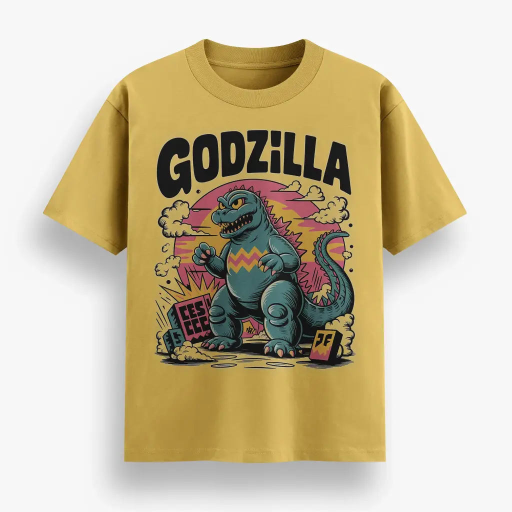 Godzilla Pop Culture Comic T-shirt (Yellow, S)