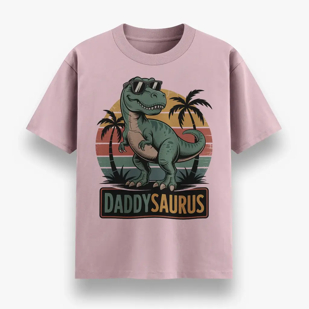 Daddysaurus Retro Dinosaur T-Shirt (Soft Pink, S)
