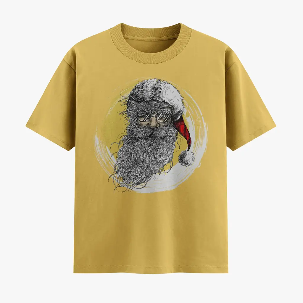 Santa Beard Christmas T-Shirt (Yellow, S)