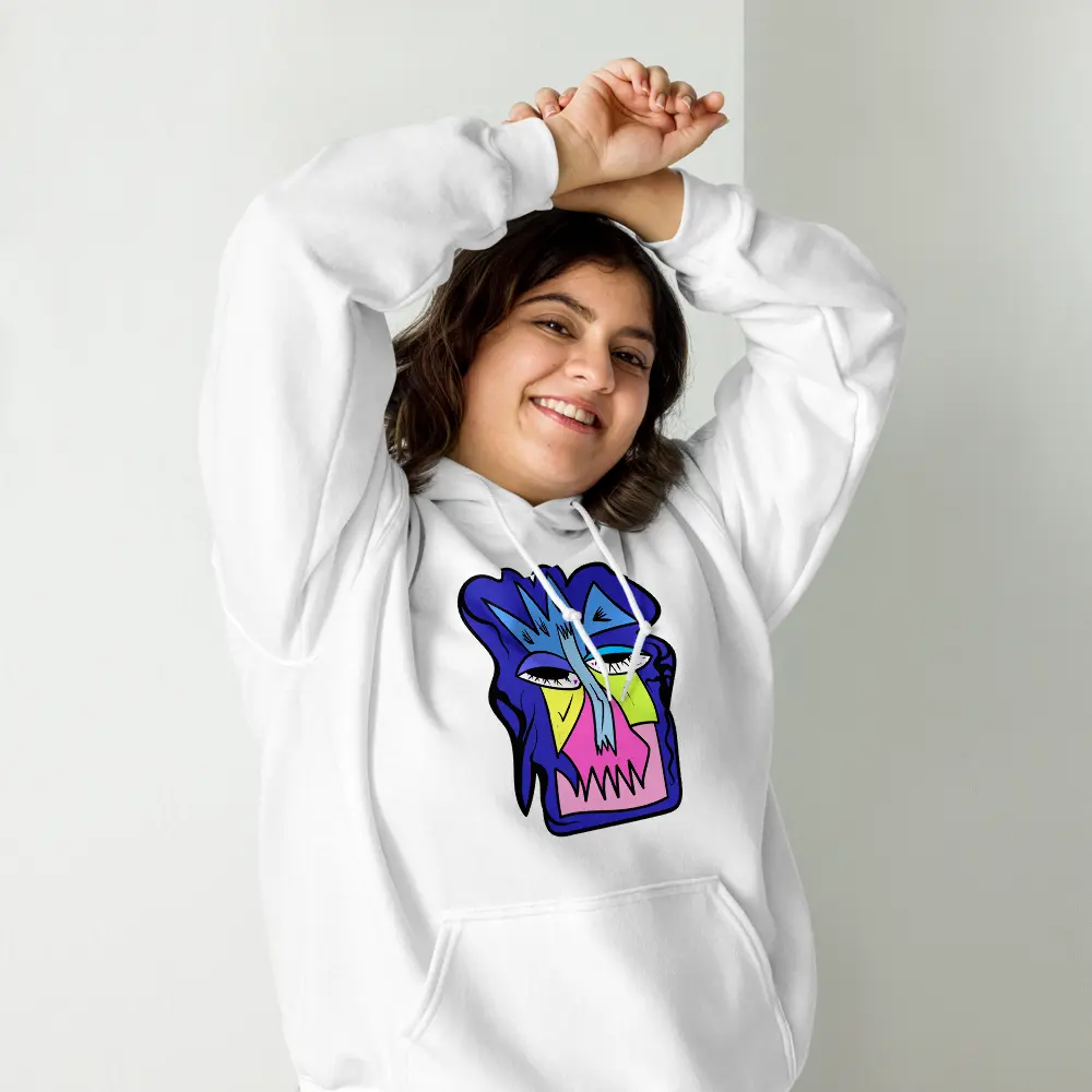 Color Muse Abstract Face Art Premium Hoodie (White, S)