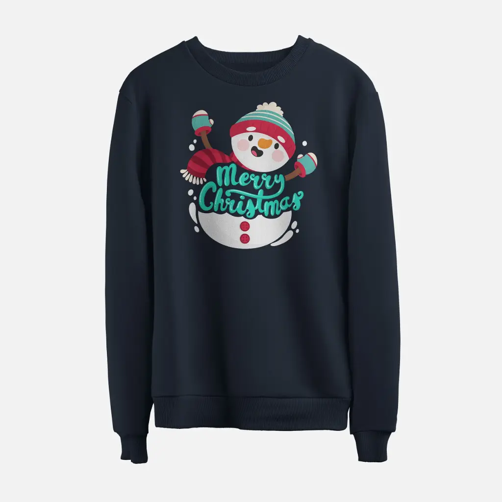 Merry Christmas Snowman Sweatshirt (Navy Blazer, S)
