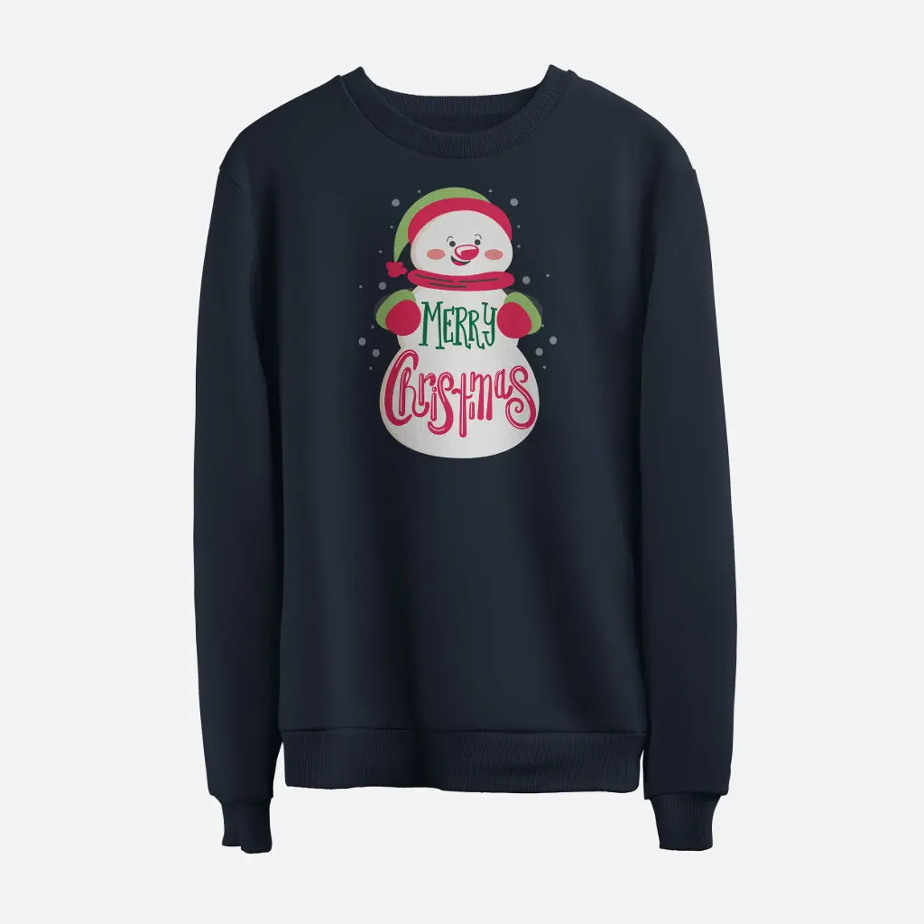 Merry Christmas Snowman Festive Fun Sweatshirt (Navy Blazer, S)