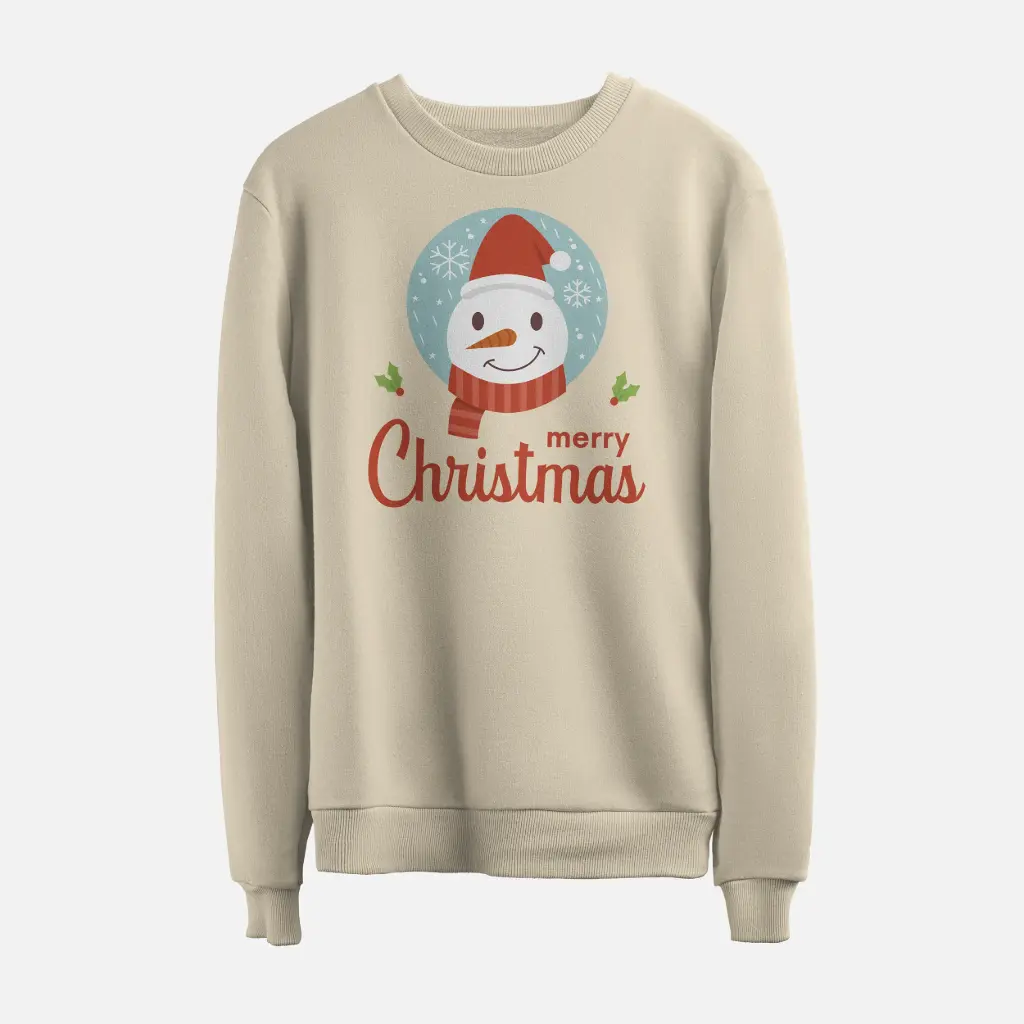 Holiday Cheers Cozy Snowman Sweatshirt for Christmas (Bone, S)